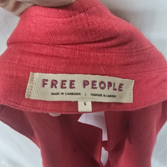 Free People Fitted Linen Blend Cropped Vest Collared Size S True Red - Picture 8 of 8